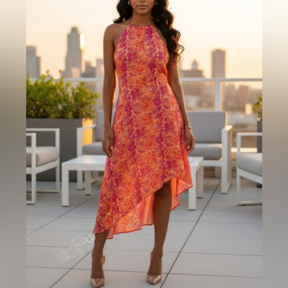 XOXO Vibrant Asymmetrical Dress in Orange and Pink